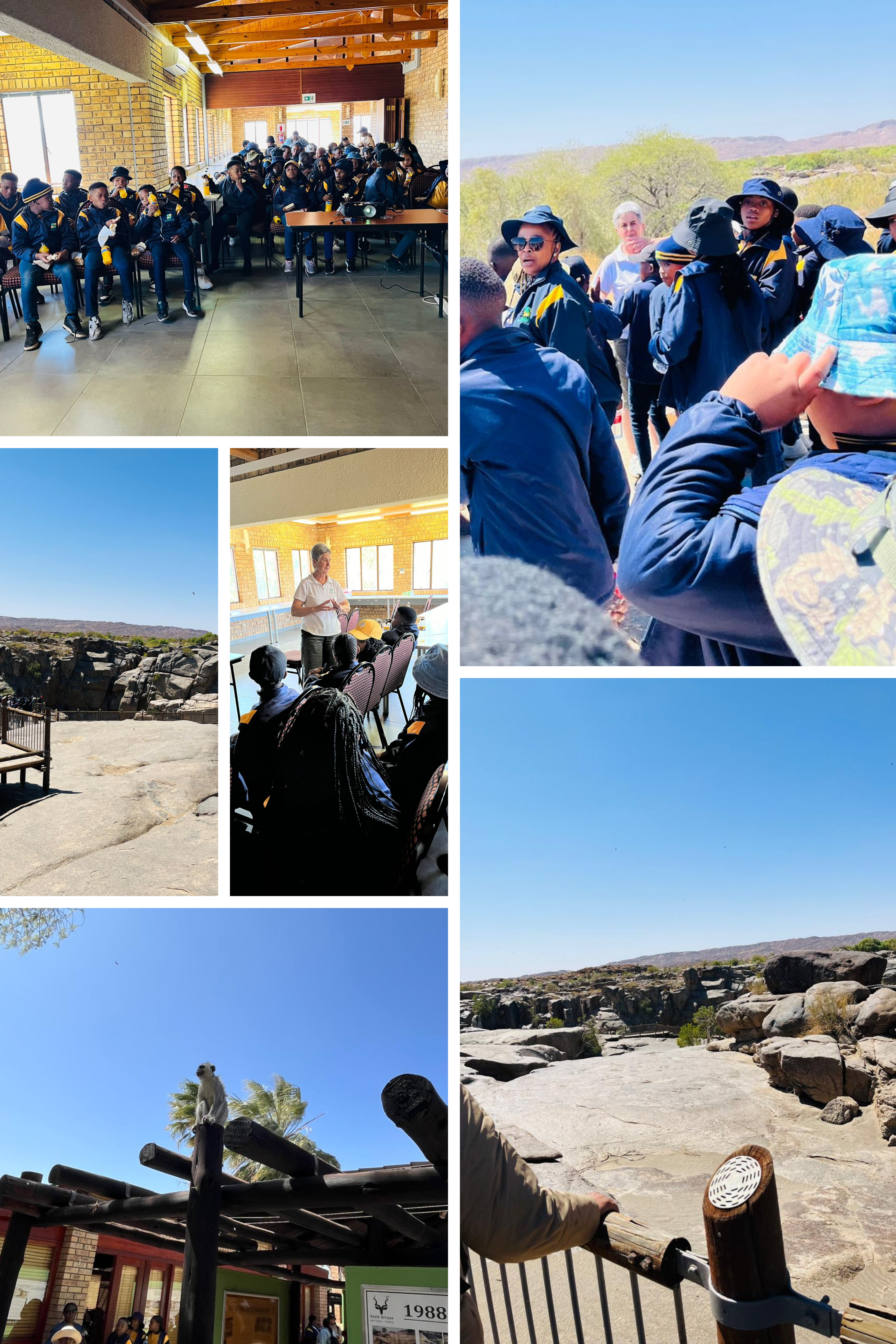 Excursion to Augrabies Falls: A Day of Adventure and Learning Friday, 20 September  On Friday, 20 September, the students of Oasis Excellence Academy embarked on an unforgettable excursion to the majestic Augrabies Falls. This trip wasn’t just about fun—it was a chance for our students to immerse themselves in nature, experience the power of the falls, and learn about South Africa’s diverse natural environment.  The day began with excitement as our learners boarded the bus, eagerly anticipating the adventure ahead. Upon arrival, the breathtaking sight of the Augrabies Falls left everyone in awe. Known as the "place of great noise" in the Khoi language, the falls lived up to its name with thunderous water crashing down from 56 meters high.  Students were guided along safe viewing platforms, learning about the geology and natural history of the area. The teaching staff, along with expert guides, explained how the Orange River carved its way through the ancient rock, creating one of South Africa's most awe-inspiring natural wonders.  Aside from the falls, the group explored the unique flora and fauna of the Augrabies Falls National Park. Our learners discovered fascinating plant species adapted to the harsh, semi-desert environment, as well as animals like klipspringers and dassies that call the area home.  A highlight of the day was a hands-on environmental lesson. Students were divided into small groups to observe and document the park’s ecosystem, learning the importance of conservation and how even small actions can protect our natural heritage.  After a packed lunch under the shade of the trees, students shared their reflections on the day's experiences. Many expressed how seeing the falls and learning about the surrounding environment deepened their appreciation for nature. It was more than just a day out—it was an extension of what we teach at Oasis Excellence Academy: the value of our natural world and our responsibility to protect it.  As we headed back to Kuruman, the chatter on the bus was filled with excitement and memories of an enriching day spent learning beyond the classroom. This excursion was not only fun but a meaningful experience that broadened our students’ understanding of the environment.  We’re proud to offer opportunities like this that combine education with real-world experiences, shaping our students into responsible, environmentally aware citizens.